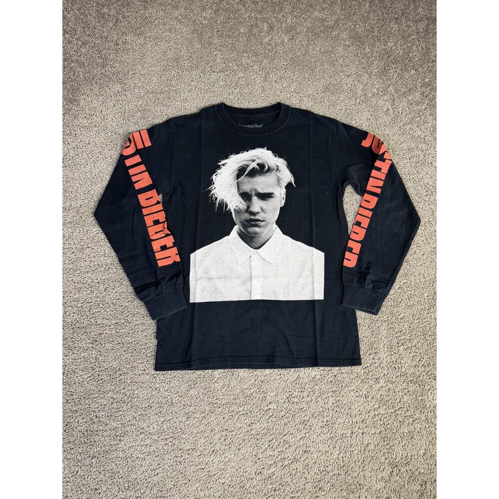 Justin Bieber Purpose Tour Shirt Mens S Black Photo Long Sleeve Print Tee